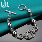925 Silver Heart Love Circle Chain Bracelet Men Women Wedding Charm Jewelry