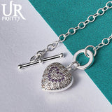 925 Silver Heart Zircon Chain Bracelet Wedding Party Jewelry