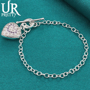 925 Silver Heart Zircon Chain Bracelet Wedding Party Jewelry