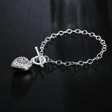 925 Silver Heart Zircon Chain Bracelet Women Wedding Engagement Jewelry
