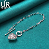 925 Silver Heart Zircon Chain Bracelet Wedding Party Jewelry