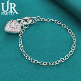 925 Silver Heart Zircon Chain Bracelet Wedding Party Jewelry