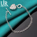 925 Silver Heart Zircon Chain Bracelet Women Wedding Engagement Jewelry