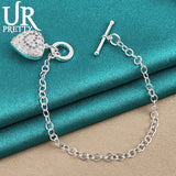925 Silver Heart Zircon Chain Bracelet Wedding Party Jewelry