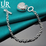 925 Sterling Silver Love Heart Chain Bracelet Women Wedding Engagement Jewelry