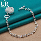925 Sterling Silver Love Heart Chain Bracelet Women Wedding Engagement Jewelry
