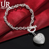 925 Sterling Silver Heart Chain Bracelet Women Wedding Engagement Jewelry