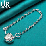 925 Sterling Silver Love Heart Chain Bracelet Women Wedding Engagement Jewelry