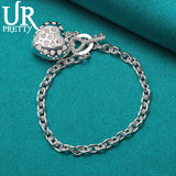 925 Sterling Silver Love Heart Chain Bracelet Women Wedding Engagement Jewelry
