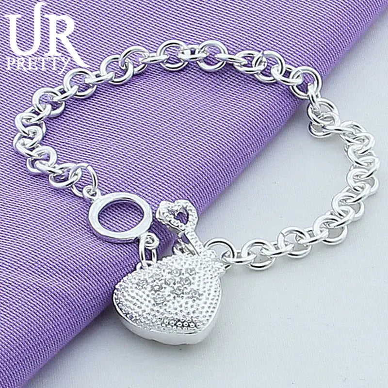 925 Silver Heart Chain Bracelet For Women
