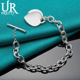 925 Silver Love Heart Chain Bracelet Wedding Party Jewelry Gift