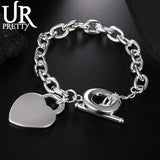 925 Silver Love Heart Chain Bracelet Wedding Party Jewelry Gift