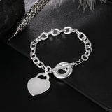 925 Silver Love Heart Chain Bracelet Wedding Party Jewelry Gift