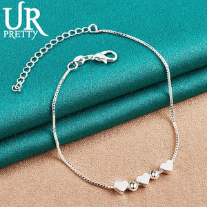 925 Silver Heart Round Chain Bracelet Wedding Engagement Party Jewelry