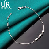 925 Silver Heart Round Chain Bracelet Wedding Engagement Party Jewelry