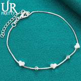925 Silver Heart Round Chain Bracelet Wedding Engagement Party Jewelry