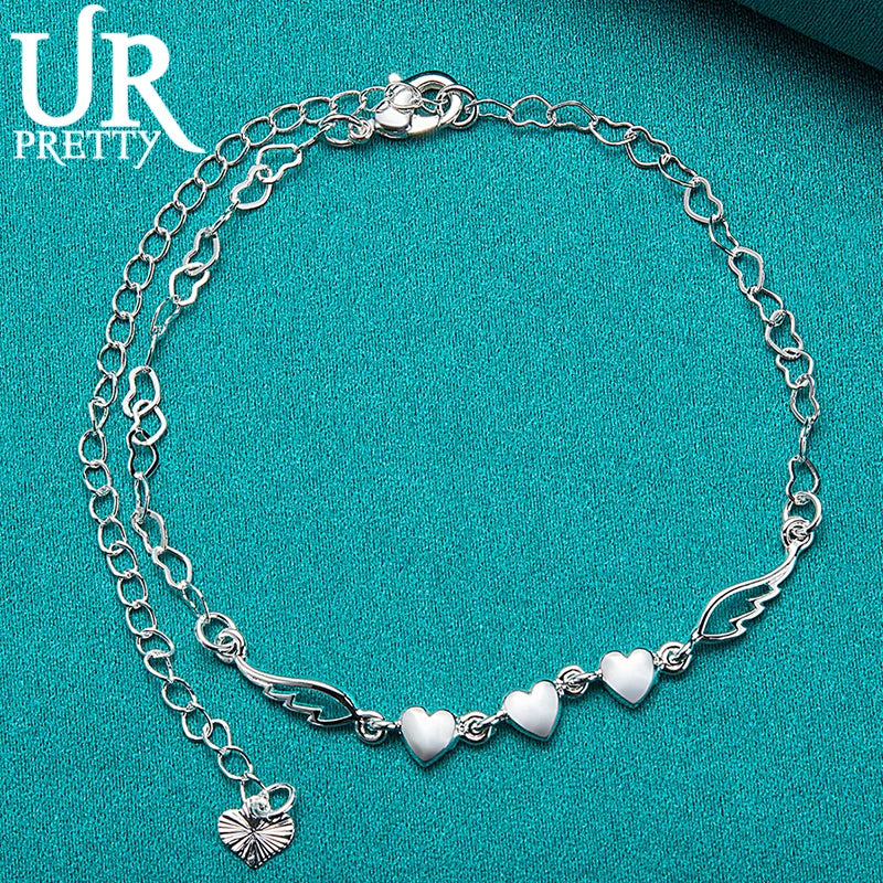 925 Silver Heart Wings Chain Bracelet Women Wedding Engagement Party Charm Gift