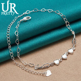 925 Silver Heart Wings Chain Bracelet Women Wedding Engagement Party Charm Gift