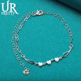 925 Silver Heart Wings Chain Bracelet Women Wedding Engagement Party Charm Gift