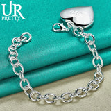 925 Silver Love Photo Frame Chain Bracelet Women Wedding Charm Gift