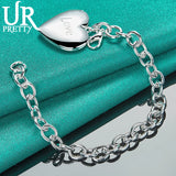 925 Silver Love Photo Frame Chain Bracelet Women Wedding Charm Gift