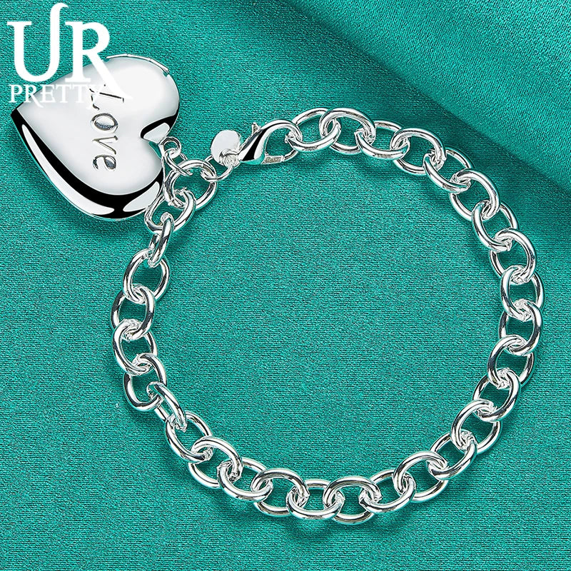 925 Silver Love Photo Frame Chain Bracelet Women Wedding Charm Gift