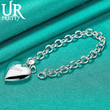 925 Silver Love Photo Frame Chain Bracelet Women Wedding Charm Gift