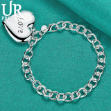 925 Silver Love Photo Frame Chain Bracelet Women Wedding Charm Gift