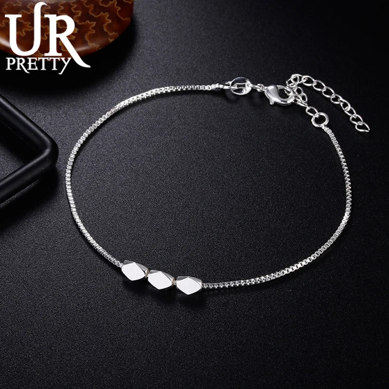 925 Sterling Silver Rhombus Chain Bracelet for Men Women