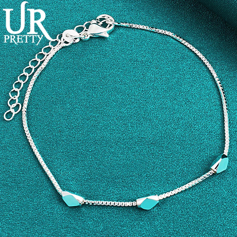 925 Silver Rhombus Chain Bracelet Men Women Wedding Charm Party Jewelry