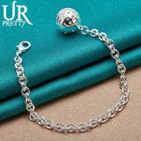 925 Silver Round Chain Bracelet Women's Charm Jewelry