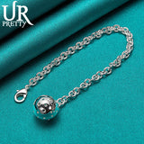 925 Silver Round Chain Bracelet Women's Charm Jewelry