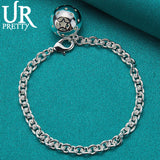 925 Silver Round Chain Bracelet Women's Charm Jewelry