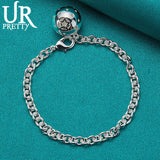 925 Silver Round Chain Bracelet Women's Charm Jewelry