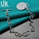 925 Sterling Silver Round OT Chain Bracelet Wedding Charm Party Jewelry