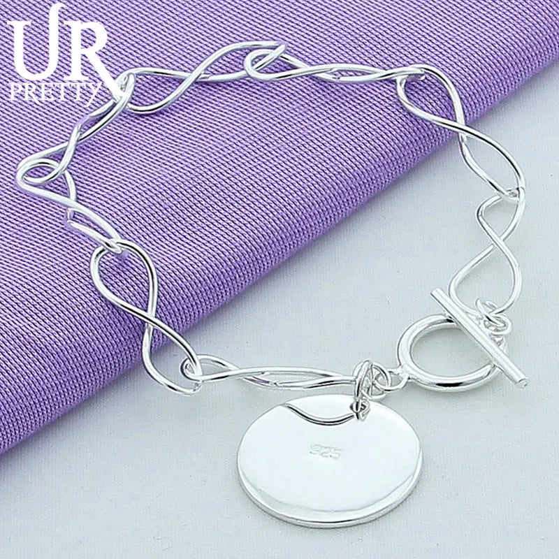 925 Sterling Silver Round OT Chain Bracelet Wedding Charm Party Jewelry