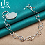 925 Silver Round 8-Char OT Chain Bracelet Wedding Charm Party Jewelry