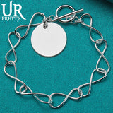 925 Silver Round 8-Char OT Chain Bracelet Wedding Charm Party Jewelry