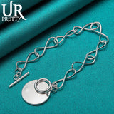 925 Silver Round 8-Char OT Chain Bracelet Wedding Charm Party Jewelry