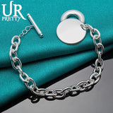 925 Sterling Silver Round OT Chain Bracelet Women Party Wedding Jewelry