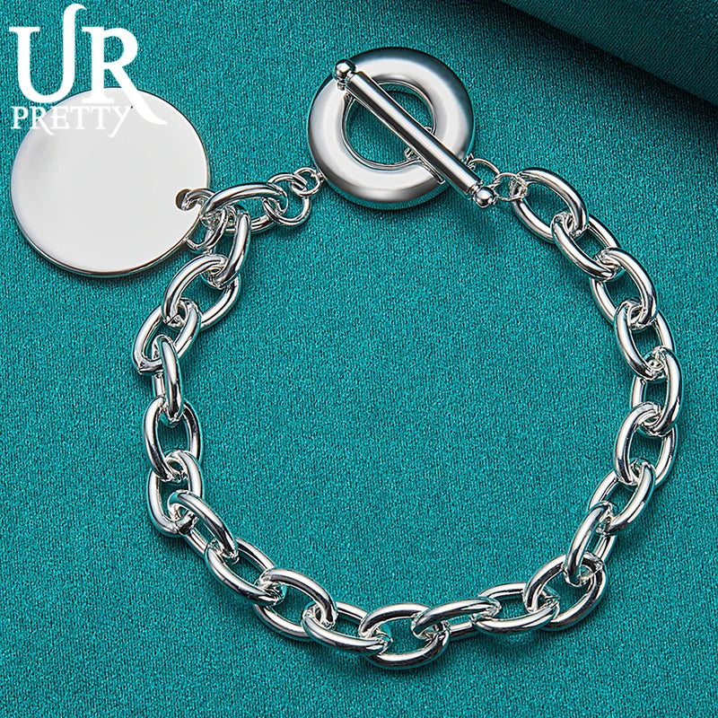 925 Sterling Silver Round OT Chain Bracelet Women Party Wedding Jewelry