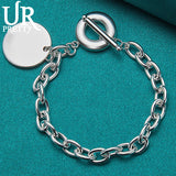 925 Sterling Silver Round OT Chain Bracelet Women Party Wedding Jewelry