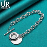 925 Sterling Silver Round OT Chain Bracelet Women Party Wedding Jewelry