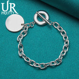 925 Sterling Silver Round OT Chain Bracelet Women Party Wedding Jewelry