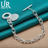 925 Sterling Silver Round OT Chain Bracelet Women Party Wedding Jewelry