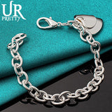 925 Sterling Silver Solid Love Heart Chain Bracelet For Man Women