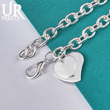 925 Sterling Silver Solid Love Heart Chain Bracelet For Man Women