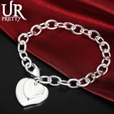 925 Sterling Silver Solid Love Heart Chain Bracelet For Man Women