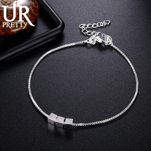 925 Sterling Silver Solid Square Chain Bracelet for Man Women