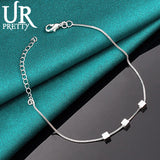 925 Silver Square Chain Bracelet For Men Women Wedding